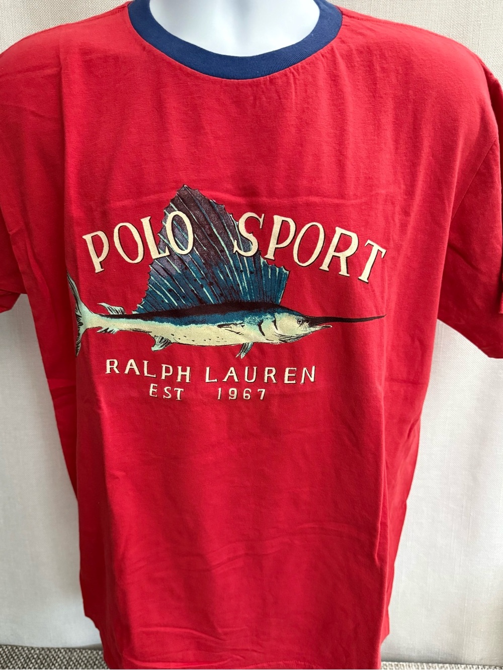 Polo Sport Ralph Lauren Red Tee with Blue Sailfish Graphic